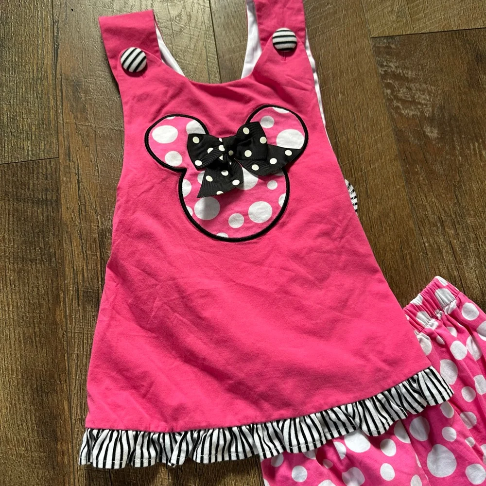 Girls Banana Split Matching Set 18 Months Pink White Polka Dot Mickey Disney